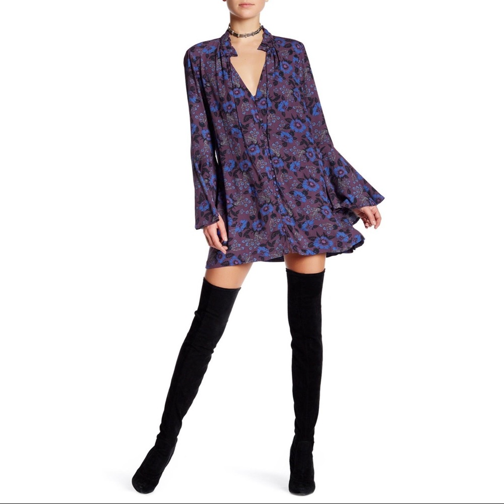 Free People Magic Mystery Boho Floral Tunic Dress Bell Sleeves